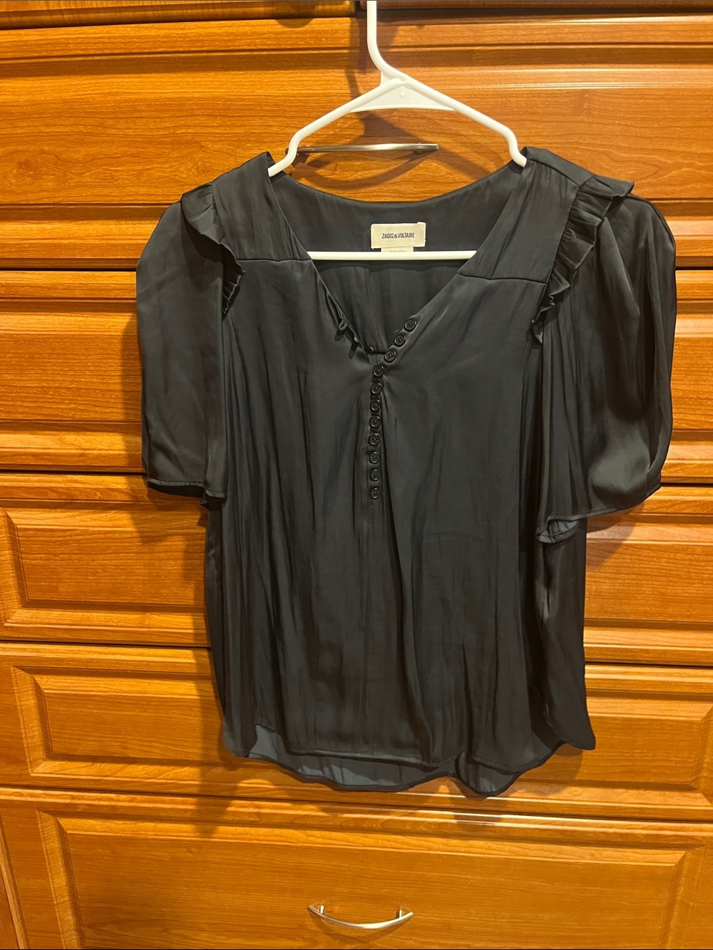 Zadig & Voltaire twity Black Button-Front Ruffle Sleeve Blouse